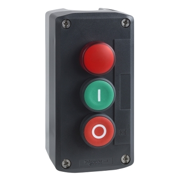 dark grey station - green flush/red flush pushbuttons Ø22 and red pilot light  / Green ''I'' 1 NO - red ''O'' 1 NC