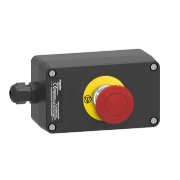 Harmony XAWF ATEX D tokozott vészleállító, gombafejű 40mm, forgatásra oldó, műanyag, 1NC, piros XAWG198EX