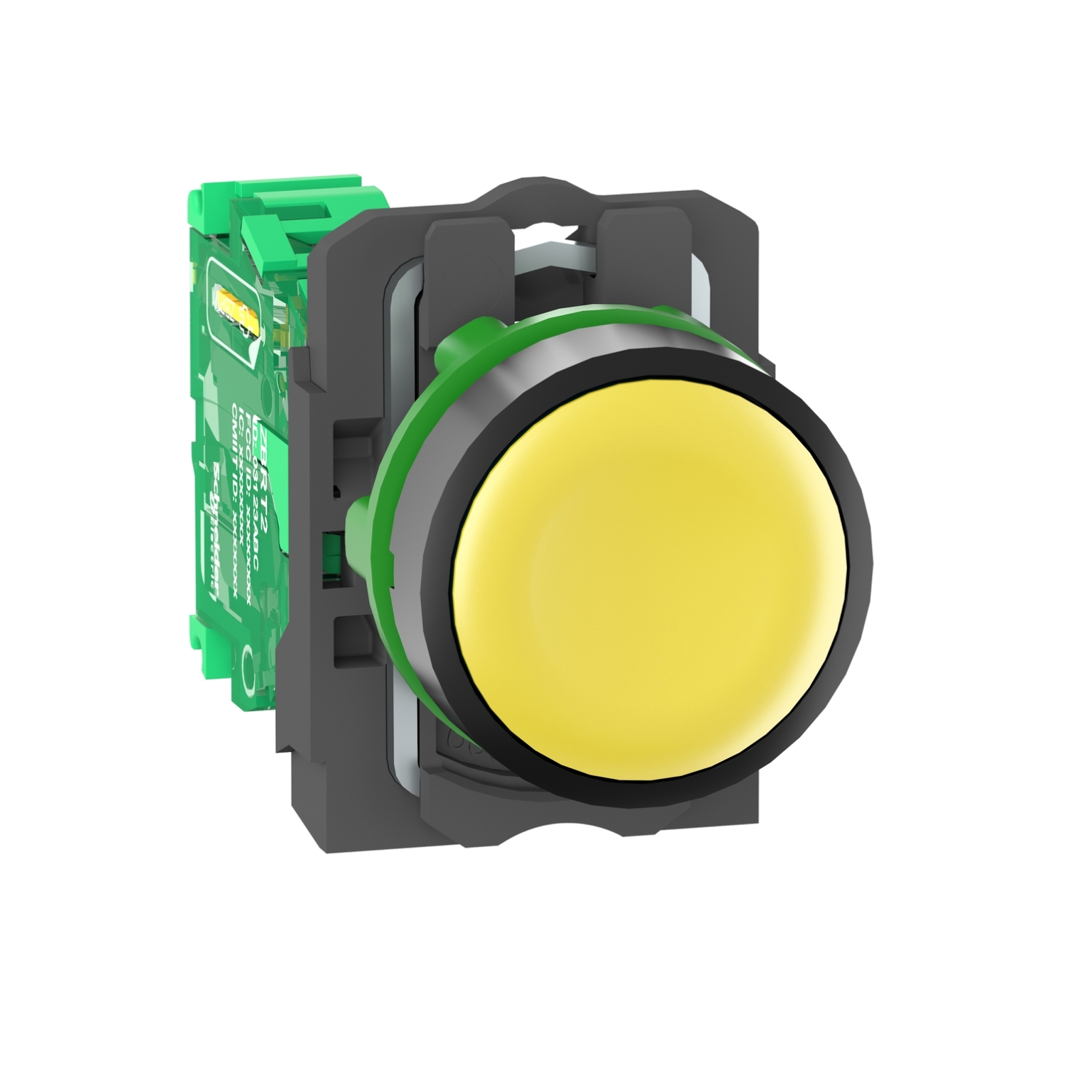 Wireless and batteryless transmitter, Harmony XB5R, push button, plastic, yellow, 22mm, spring return