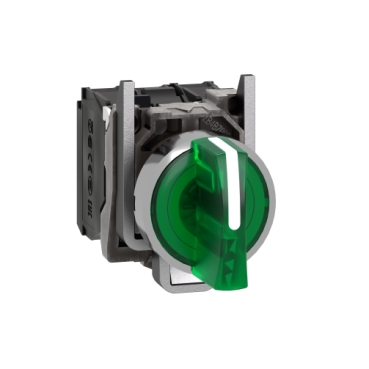 Harmony komplett fém LED világító választókapcsoló, Ø22, 3 állású, 120 VAC, 1NO+1NC, zöld XB4BK133G5