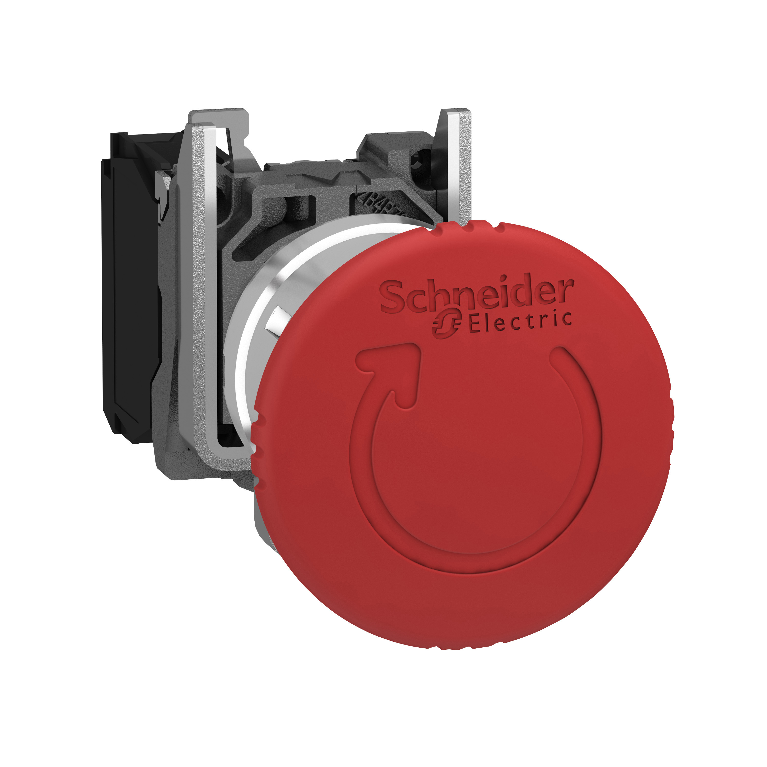 Emergency switching off push button, Harmony XB4, metal, red mushroom 40mm, 22mm, trigger latching turn to release, 1NC