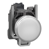  XB4BVB1 XB4BVB1 Bela kompletna signalna lampica Ø22 ravna sočiva sa integrisanim LED 24V Ova Harmony XB4 modularna bela signalna lampica sa ravnim sočivom se napaja sa 24V AC/DC, koristi ugrađeni LED. Sadrži metalni okvir. Ova lampica, napravljena da traje bez održavanja i za jasnu indikaciju procesa i rada mašina, lako se ugrađuje u standardne otvore prečnika 22 mm i povezuje jednostavnim vijčanim priključcima. Jasno se vizuelno prepoznaje na daljinu zahvaljujući snažnom i dugotrajnom LED osvetljenju. Otporna je na udarce, na prašinu, vodu i vibracije zahvaljujući svojim IP66 / IP67 / IP69 / IP69K zaštitama, što je čini idealnom za rad u teškim uslovima.           