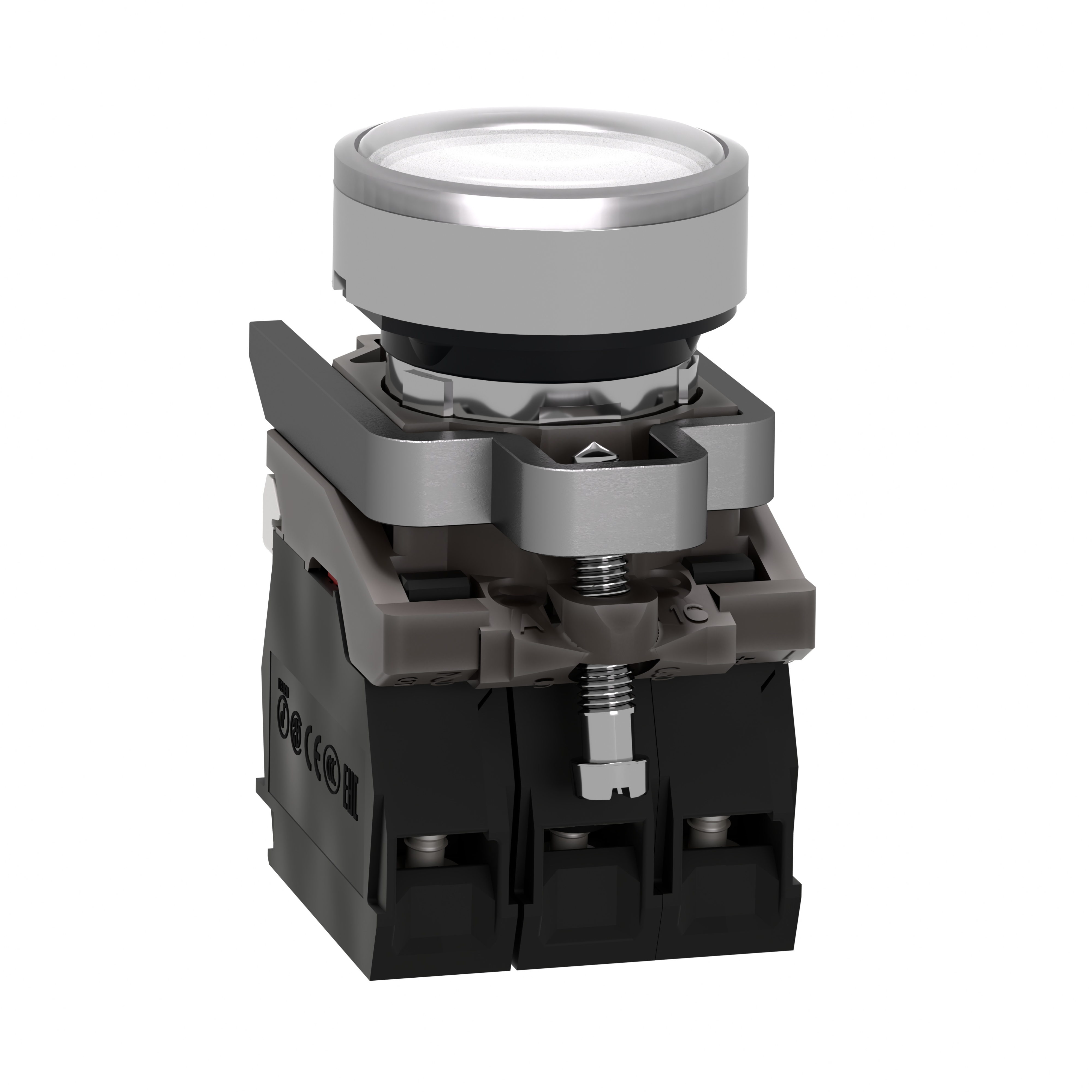 Buton Ilum. Complet Incastrat Alb Ø 22, Revenire Cu Arc, 1No+1Nc 110 - 120 V, Schneider, XB4BW31G5 