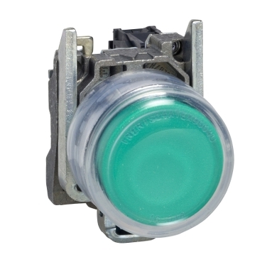 Harmony ATEX D komplett világító nyomógomb, Ø22mm, fém, 1NO, zöld, átlátszó védősapkával, 240VAC - XB4BP383M5EX