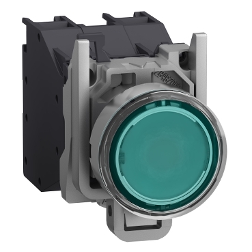 Harmony ATEX DG komplett világító nyomógomb, Ø22mm, védősapkás, 1NO, 24-240VAC/DC, zöld - XB4BP383BM5GEX
