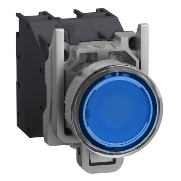 Harmony ATEX DG komplett világító nyomógomb, Ø22mm, védősapkás, 1NO, 24-240VAC/DC, kék - XB4BP683BM5GEX