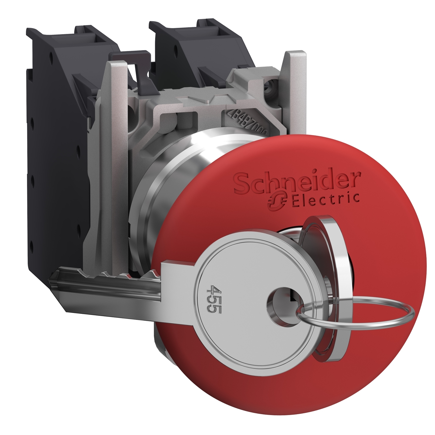 Vészgomba-nyomó komplett d22 1ny 1z 40mm-fej kulcs-nyugtázás rugószorításos Harmony XB4 Schneider