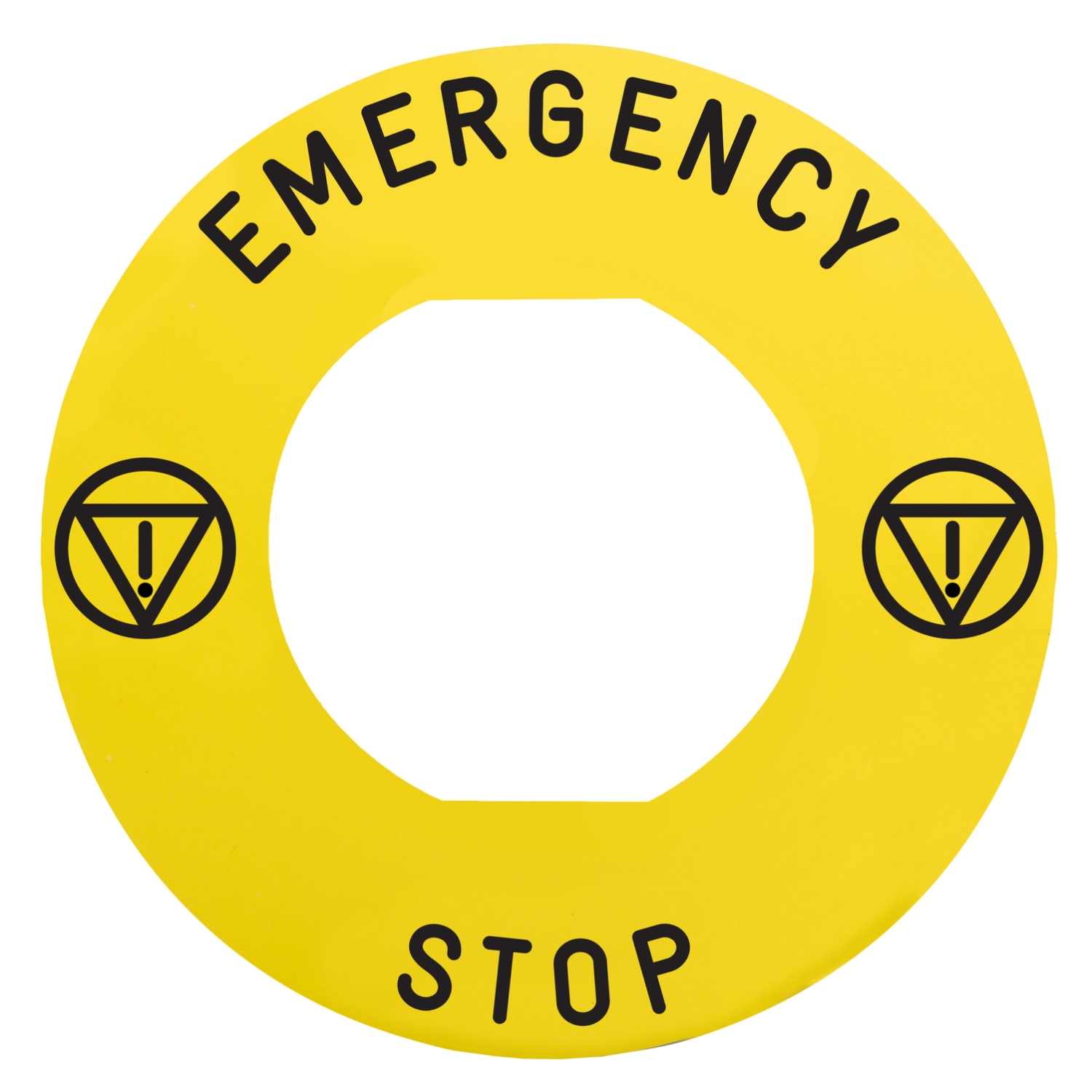 Marked legend, Harmony XB4, Harmony XB5, yellow, 60mm, for emergency stop, marked EMERGENCY STOP/logo ISO13850