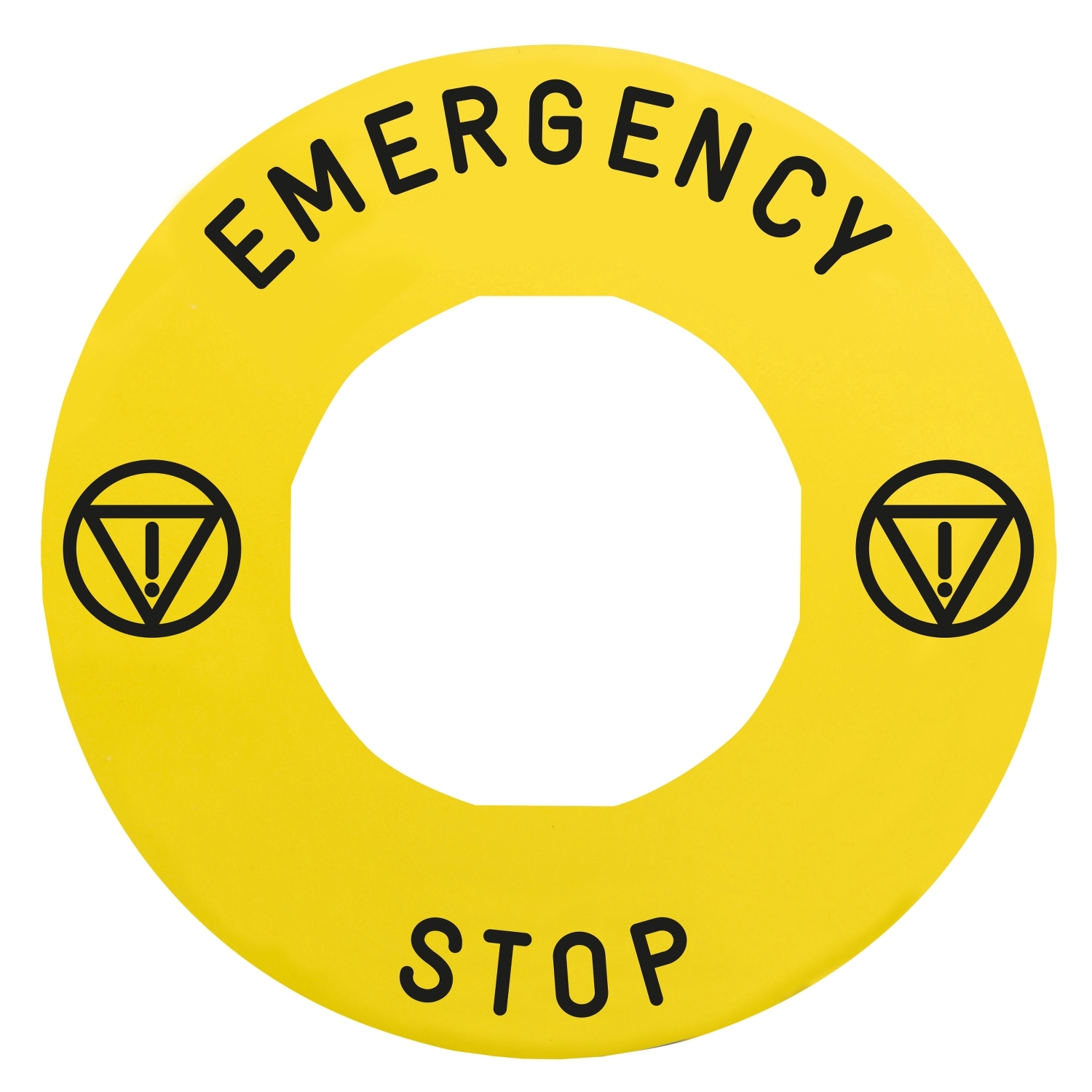 Legend holder 60mm for emergency stop, plastic, Harmony XB4, yellow, for padlocking, marked EMERGENCY STOP