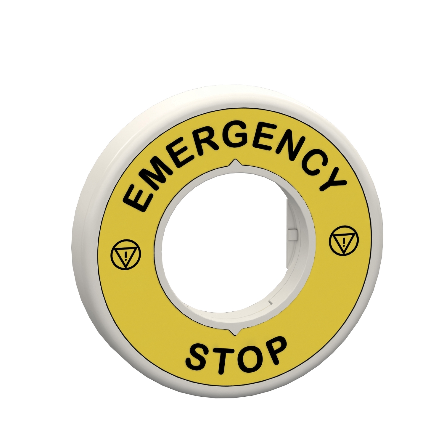 Illuminated ring 60mm, Harmony, plastic, yellow, red fixed integral LED, marked EMERGENCY STOP, 24V AC DC