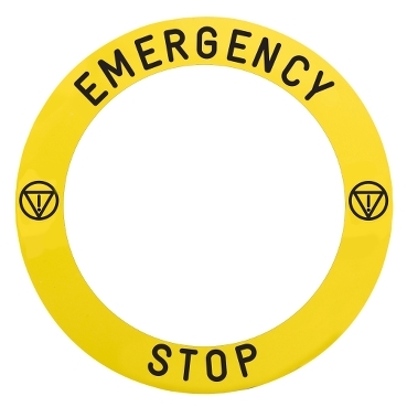 Harmony sárga köralakú felirati tábla, Ø90, ZB5AS84W** vészleállítóhoz, logóval, EMERGENCY STOP ZBY8L330