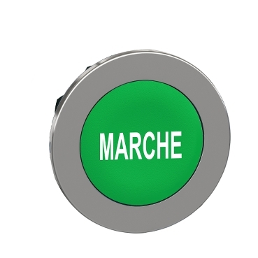 Harmony panelbe süllyesztett fém nyomógomb fej, Ø30, zöld, "MARCHE" ZB4FA342