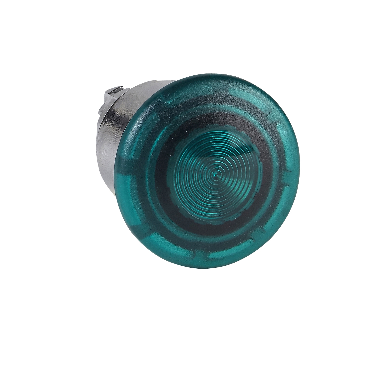 Head for illuminated push button, Harmony XB4, green mushroom 40mm, 22mm, latching, push-pull to release, universal LED, unmarked