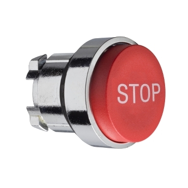 Harmony fém nyomógomb fej, Ø22mm, kiemelkedő, piros, "STOP" - ZB4BL434