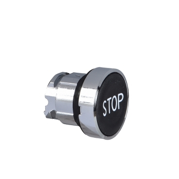 Harmony fém nyomógomb fej, Ø22mm, visszatérő, fekete, "STOP" - ZB4BA234