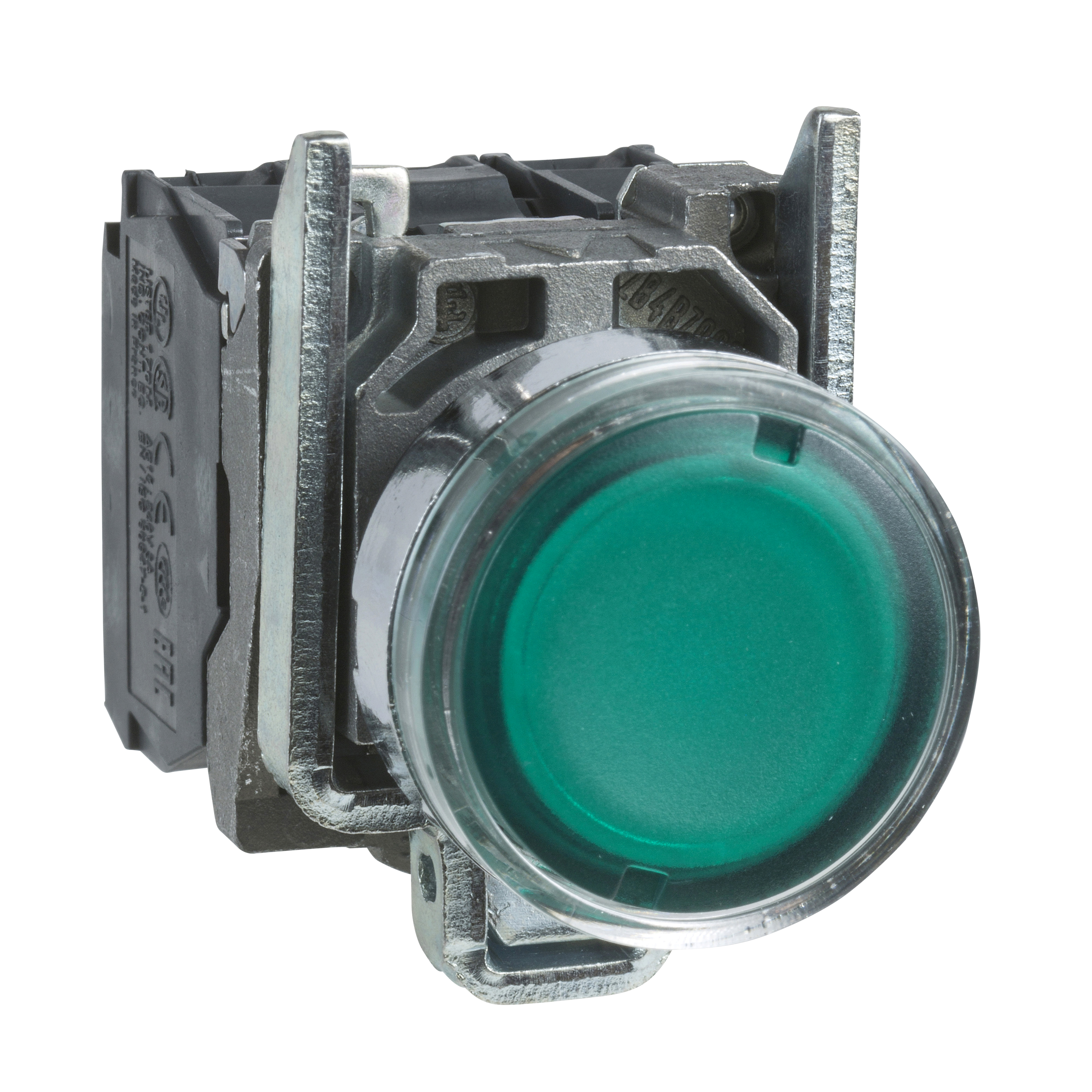 SCHNEIDER ELECTRIC Pulsador luminoso, metálico, Verde, 1NA+1NC, sin lámpara