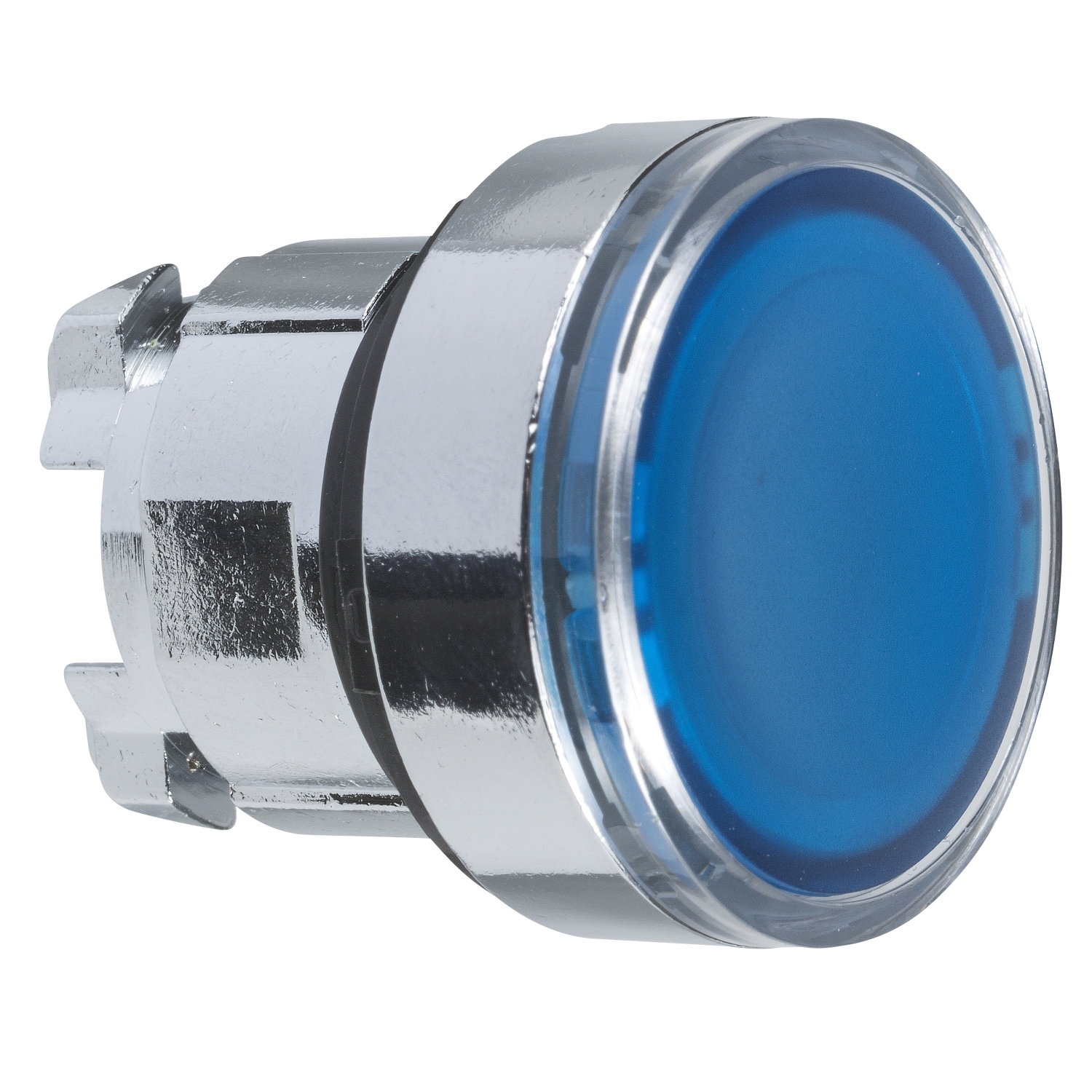 Head for illuminated push button, Harmony XB4, metal, blue flush, 22mm, universal LED, for insertion legend
