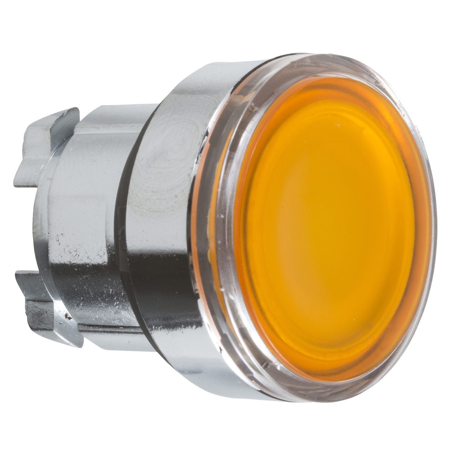 Head for illuminated push button, Harmony XB4, metal, orange flush, 22mm, universal LED, spring return, plan lens