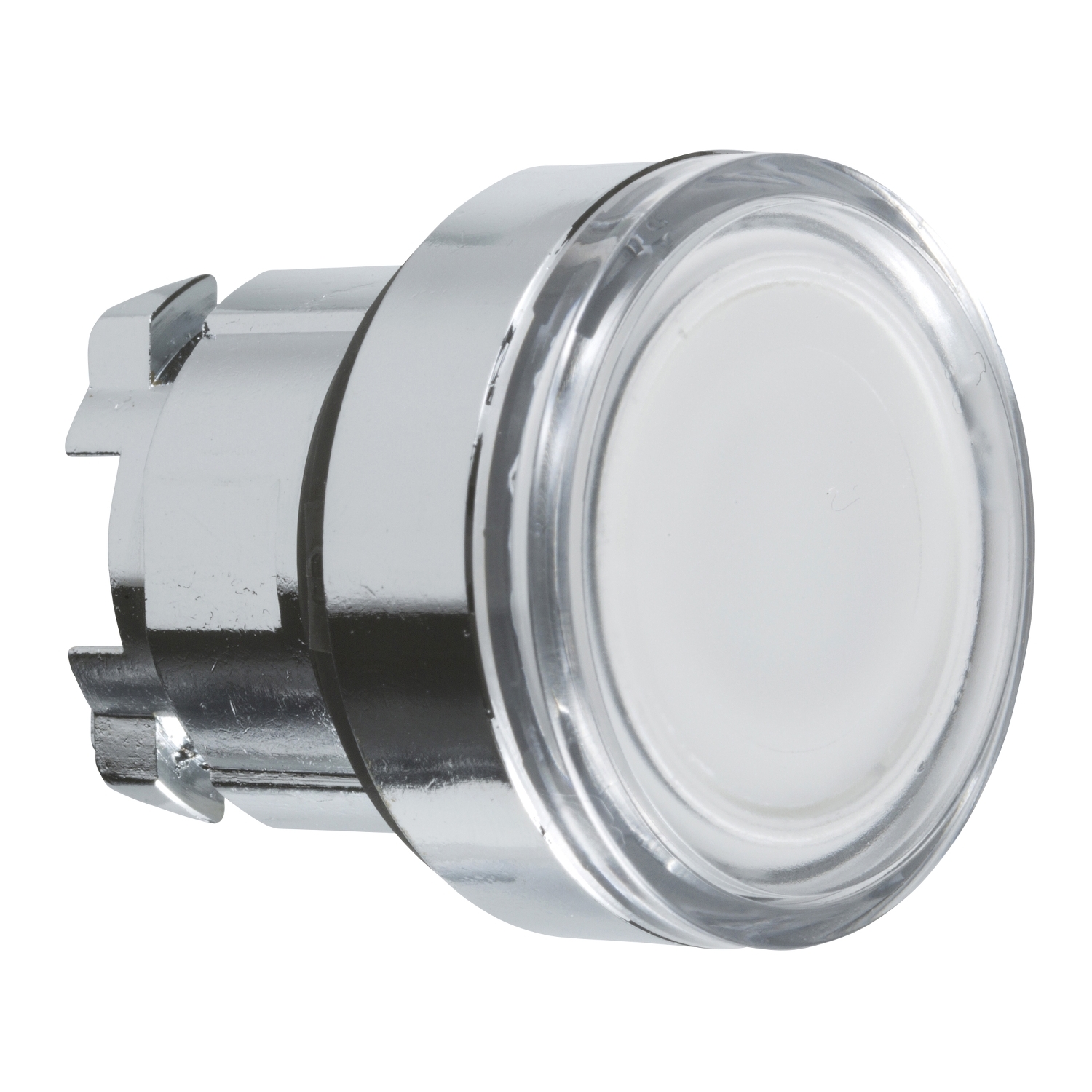 Head for illuminated push button, Harmony XB4, metal, white flush, 22mm, universal LED, spring return, plan lens