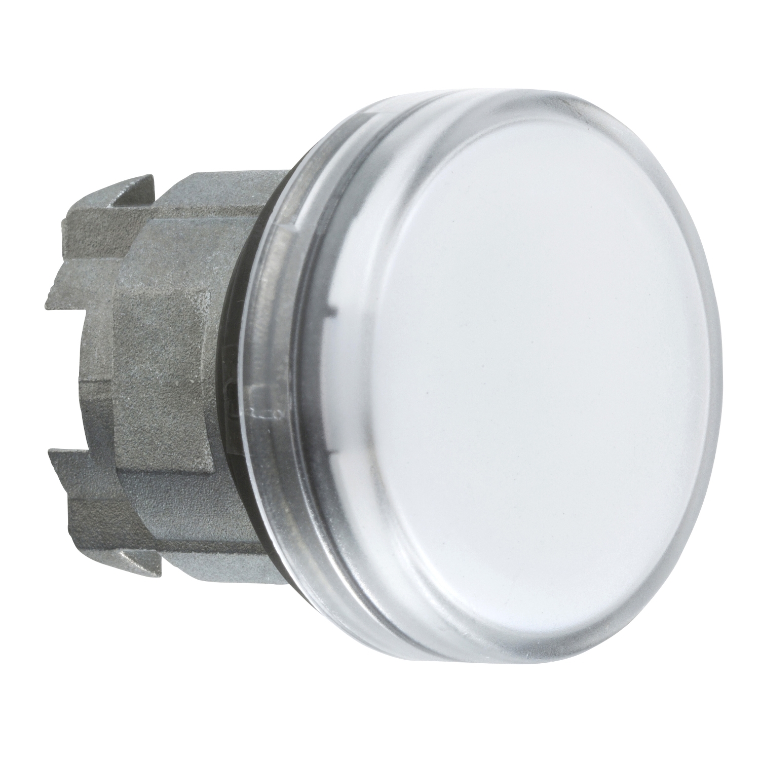 Head for pilot light, Harmony XB4, metal, white, 22mm, universal LED, plain lens