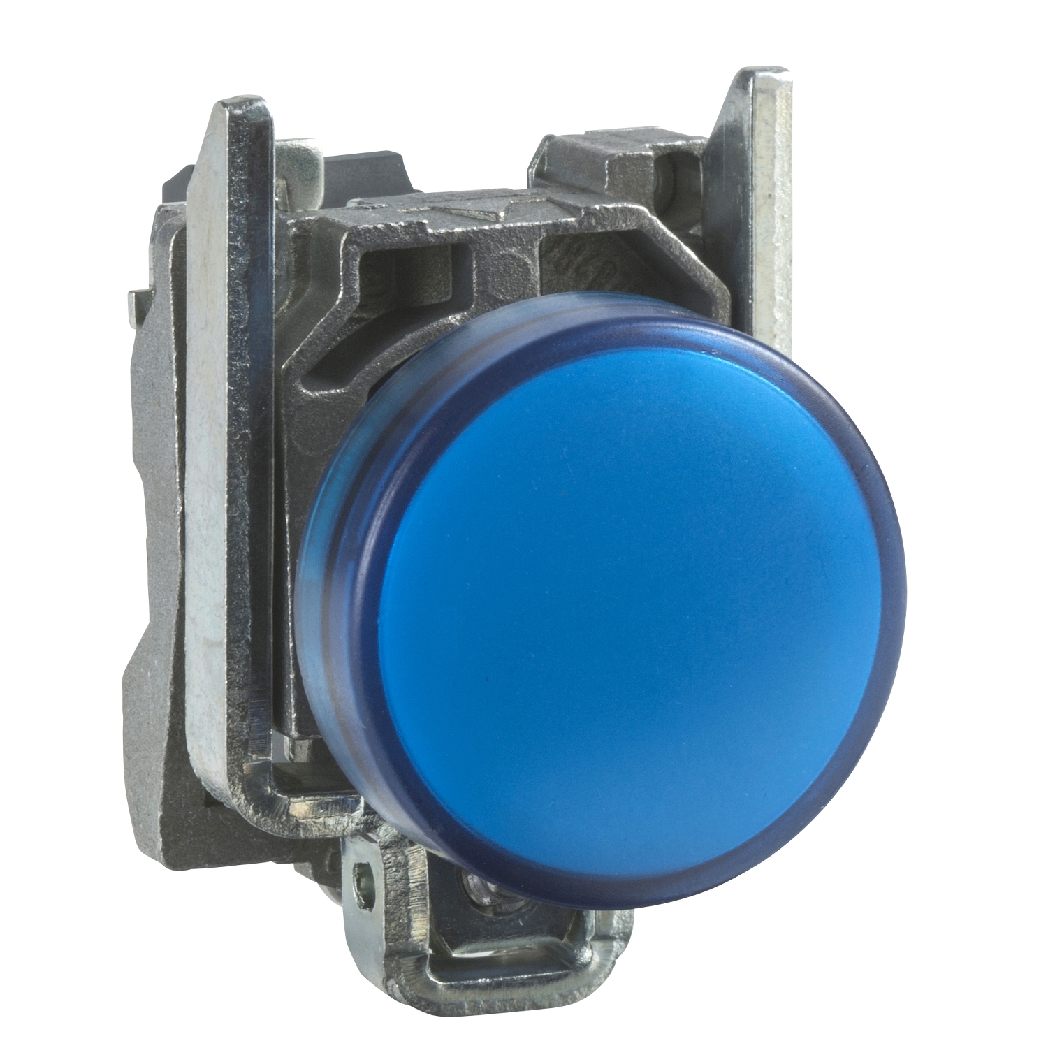 Pilot light, Harmony XB4, grey plastic, blue, 22mm, universal LED, plain lens, 24V AC DC