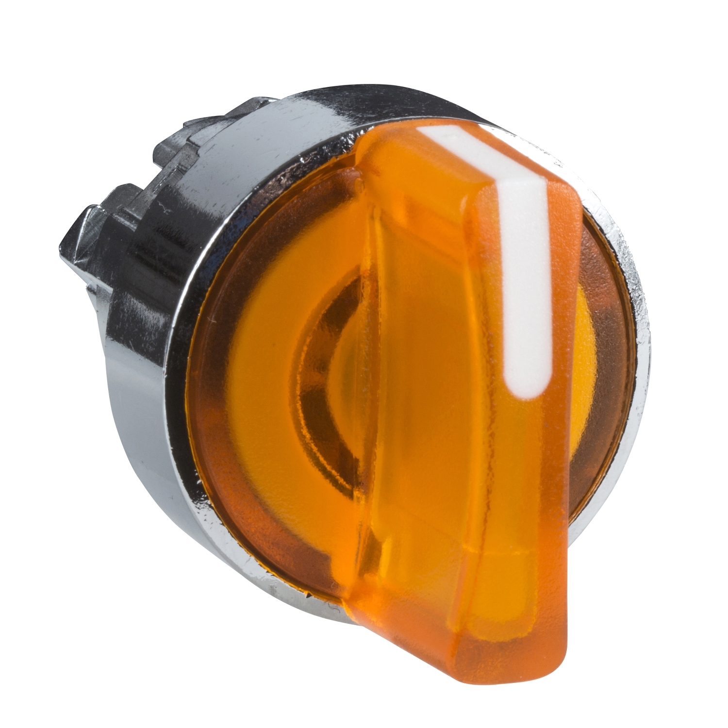 Head for illuminated selector switch, Harmony XB4, metal, orange handle, 22mm, universal LED, 2 positions, stay put