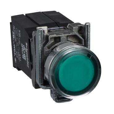 Harmony komplett fém BA9s izzós világító nyomógomb, Ø22mm, visszatérő, 1NO+1NC, 230VAC, zöld - XB4BW3345