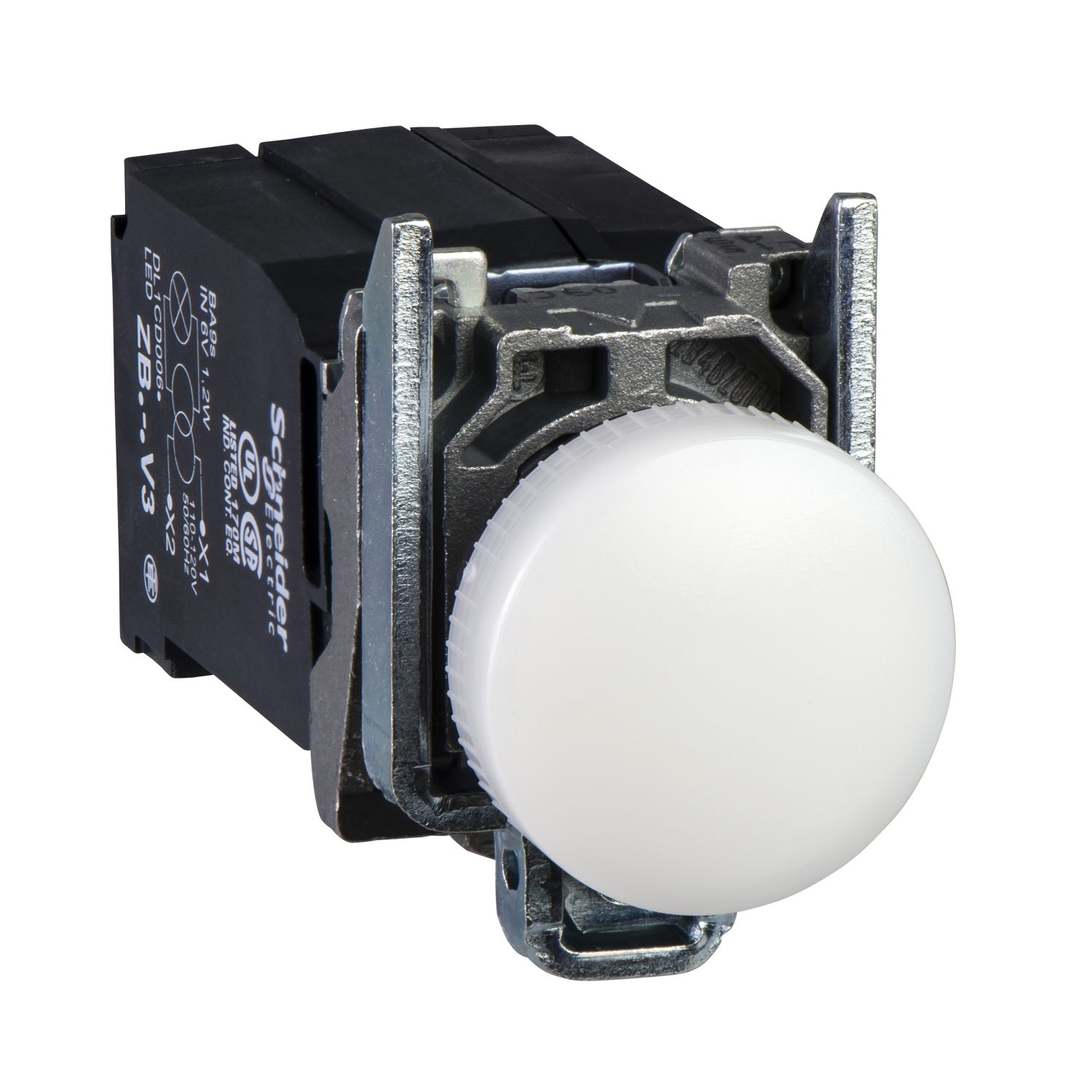 Jelzőlámpa komplett fém d22 1x BA9s fehér 110-120V AC/DC kerek lapos Harmony XB4 Schneider