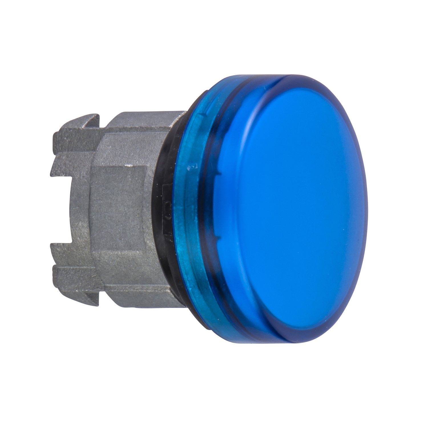 Head for pilot light, Harmony XB4, metal, blue, 22mm, universal LED, plain lens