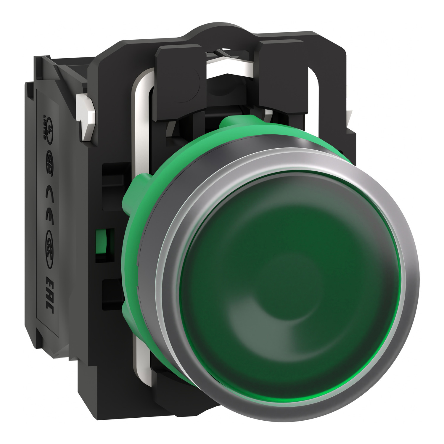 Illuminated push button, Harmony XB5, plastic, green flush, 22mm, universal LED, plain lens, 2NO, 24V AC DC