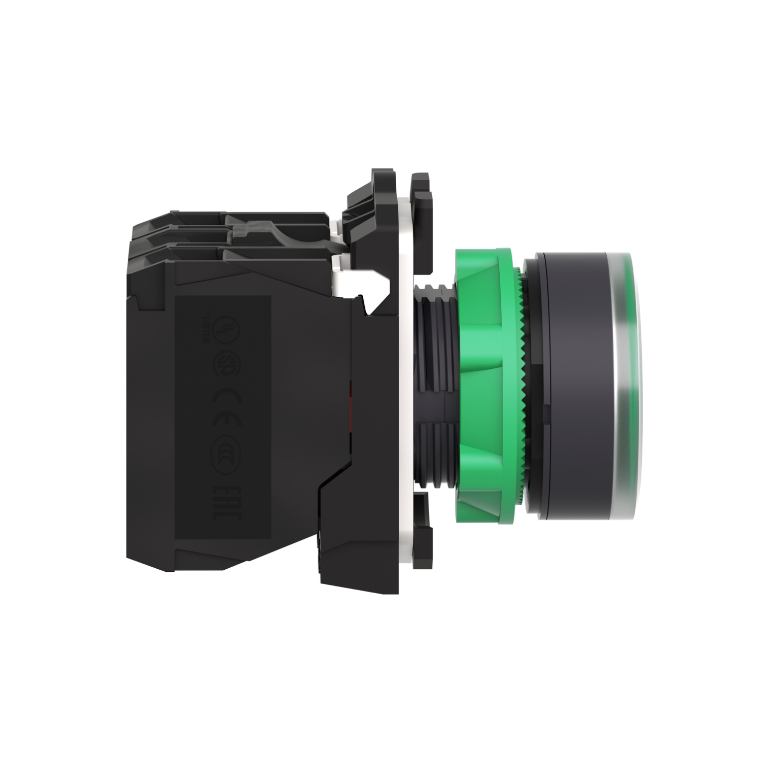 Illuminated push button, Harmony XB5, plastic, flush, green, 22mm, universal LED, plain lens, 1NO + 1NC, 110...120V AC