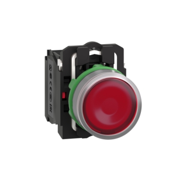 Harmony komplett műanyag LED világító nyomógomb, Ø22mm, visszatérő, 1NO+1NC, 24VAC/DC, piros, szürke körgyűrű - XB5AW34B5C0