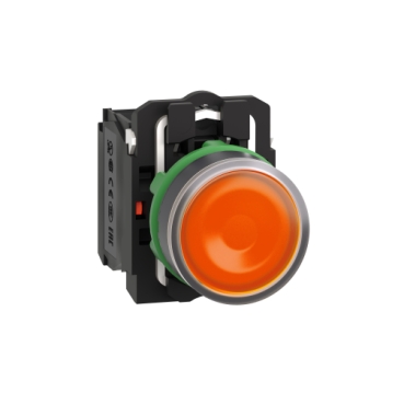 Harmony komplett műanyag LED világító nyomógomb, Ø22mm, visszatérő, 1NO+1NC, 24VAC/DC, narancssárga - XB5AW35B5