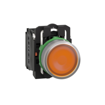Harmony komplett műanyag LED világító nyomógomb, Ø22mm, visszatérő, 1NO+1NC, 230VAC, narancssárga, szürke körgyűrű - XB5AW35M5C0