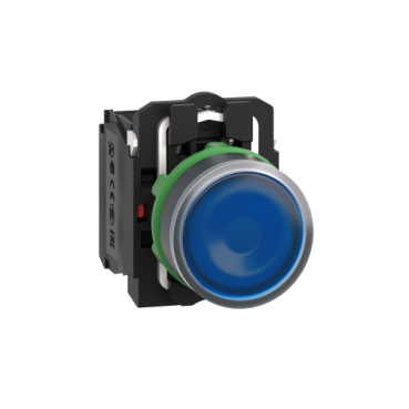 Harmony komplett műanyag LED világító nyomógomb, Ø22mm, visszatérő, 1NO+1NC, 24VAC/DC, kék - XB5AW36B5