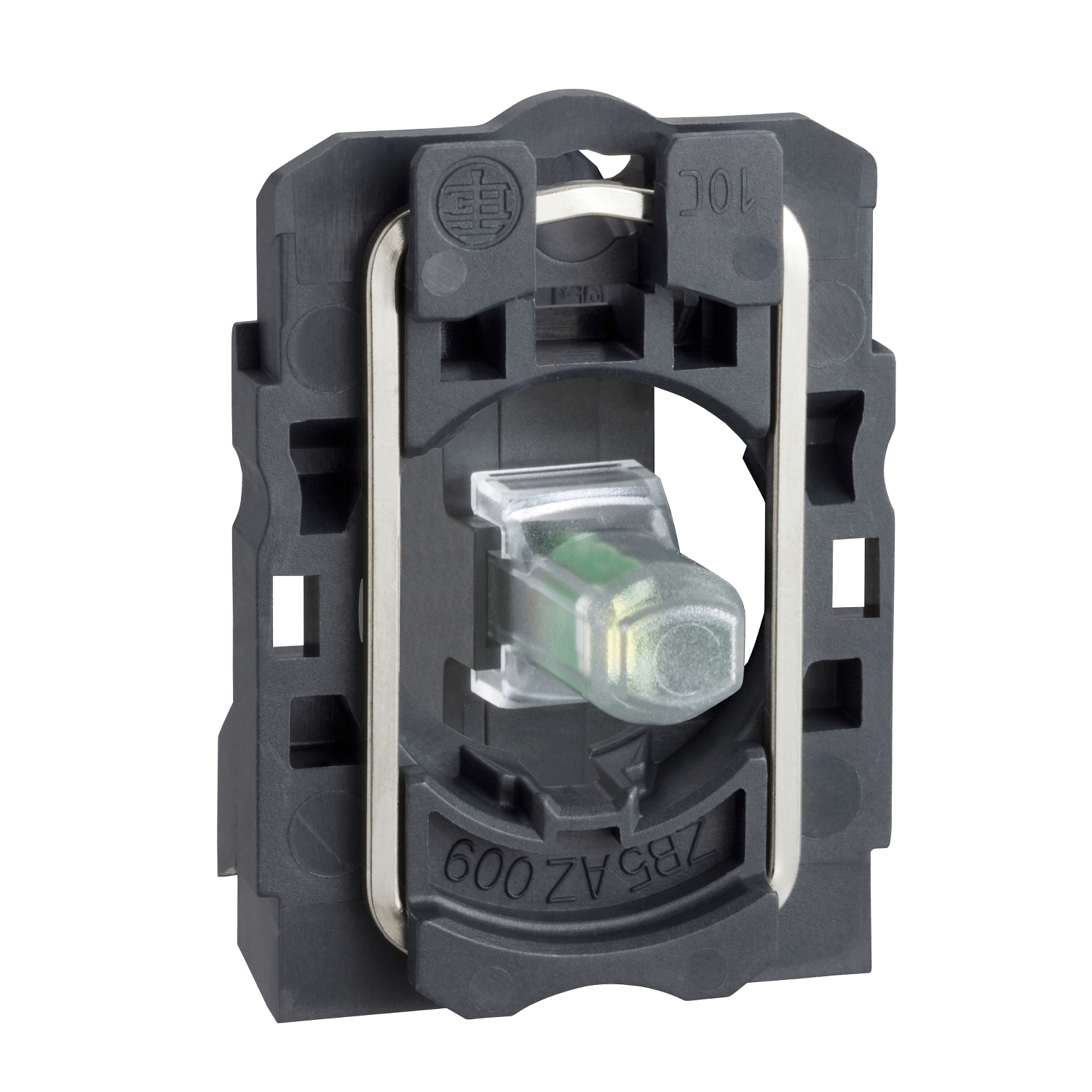 Light block with body fixing collar, Harmony XB5, plastic, green, integral LED, 230…240V AC