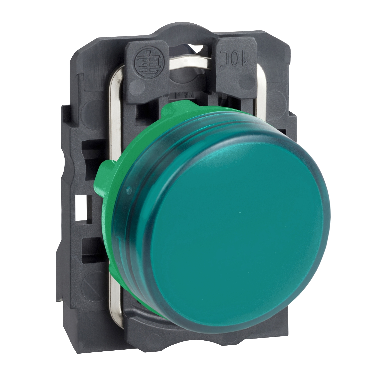 pilot light, Harmony XB5, grey plastic, green, 22mm, universal LED, plain lens, 24V AC DC