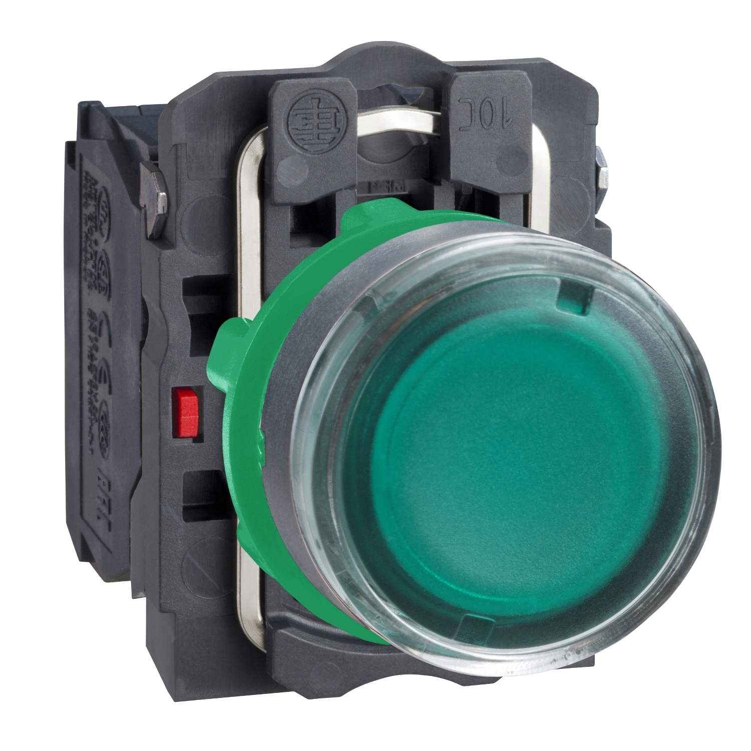 Illuminated push button, Harmony XB5, plastic, green flush, 22mm, universal LED, plain lens, 1NO + 1NC, 24V AC DC