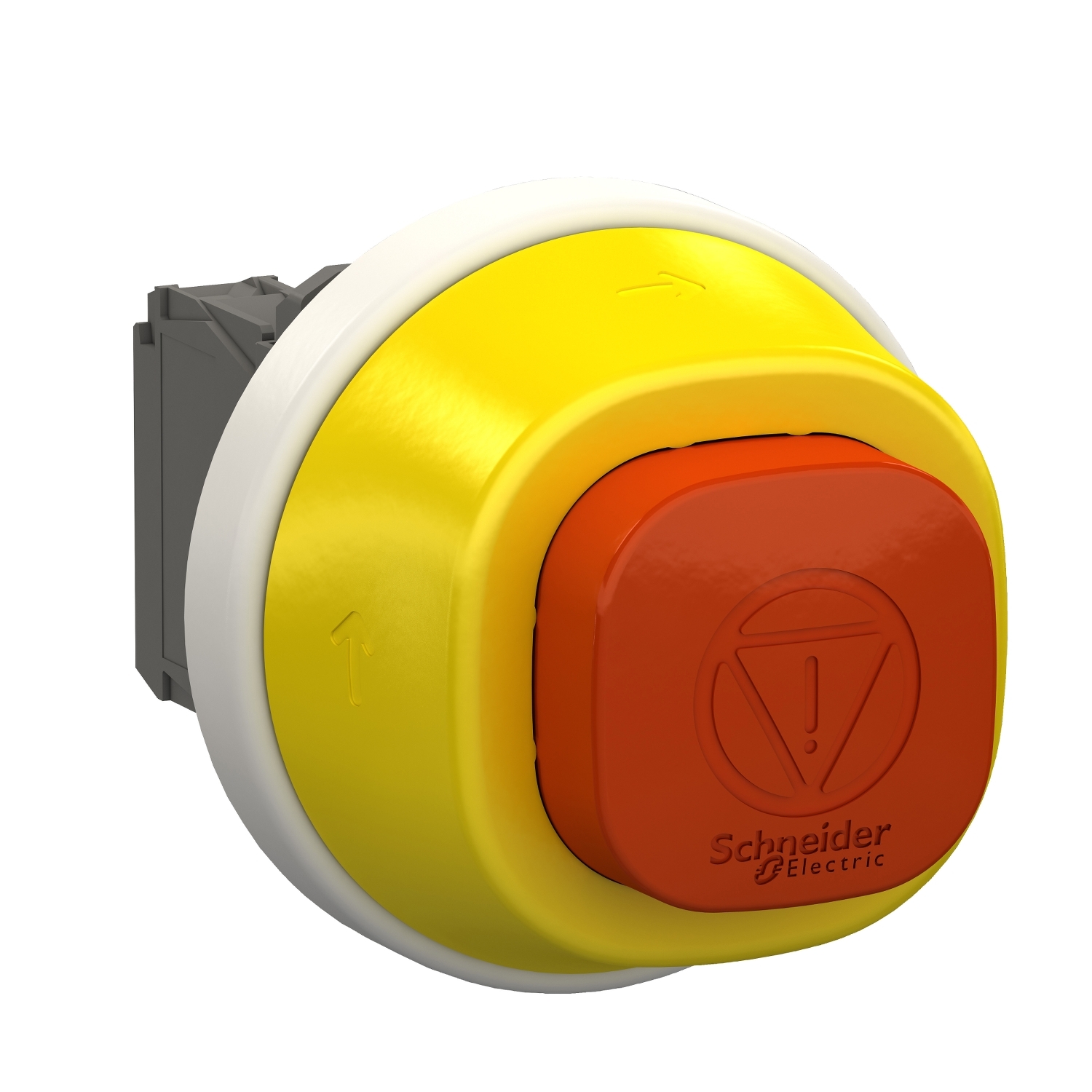 Vészgomba-nyomó komplett d22 jelzőfény 1ny 2z süllyesztett 40mm-fej Harmony XB5 Schneider