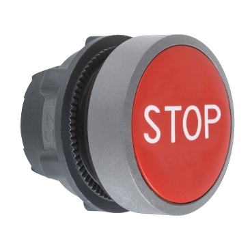 Harmony műanyag nyomógomb fej, Ø22, visszatérő, piros, "STOP", szürke perem ZB5AA434C0