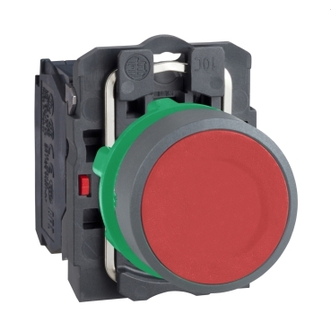 Harmony komplett műanyag nyomógomb, Ø22mm, visszatérő, 1NC, piros, szürke körgyűrű - XB5AA42C0