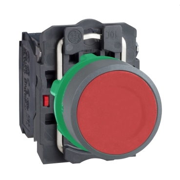 Harmony komplett műanyag nyomógomb, Ø22mm, visszatérő, 1NO+1NC, piros, szürke körgyűrű - XB5AA45C0