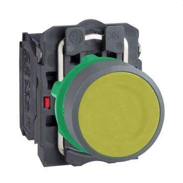 Harmony komplett műanyag nyomógomb, Ø22mm, visszatérő, 1NO+1NC, sárga, szürke körgyűrű - XB5AA55C0