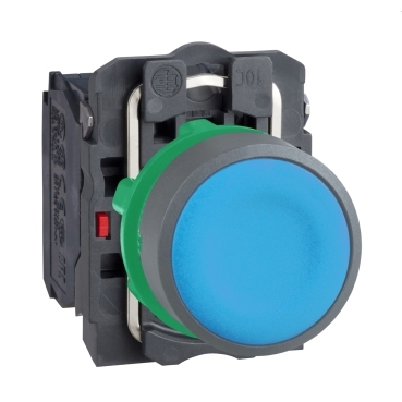 Harmony komplett műanyag nyomógomb, Ø22mm, visszatérő, 1NO+1NC, kék, szürke körgyűrű - XB5AA65C0