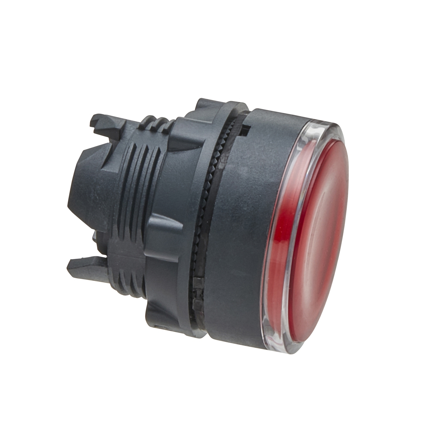 Head for illuminated push button, Harmony XB5, plastic, red flush, 22mm, universal LED, spring return, plain lens