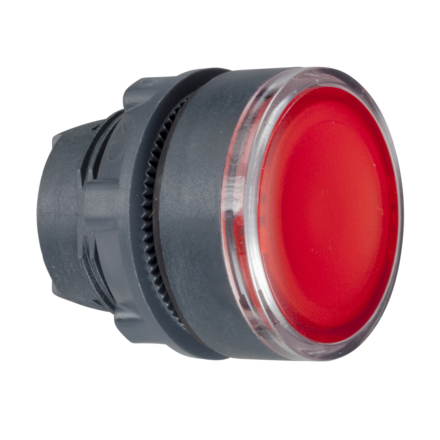 Head for illuminated push button, Harmony XB5, dark grey plastic, red flush, 22mm, universal LED, push-push, unmarked