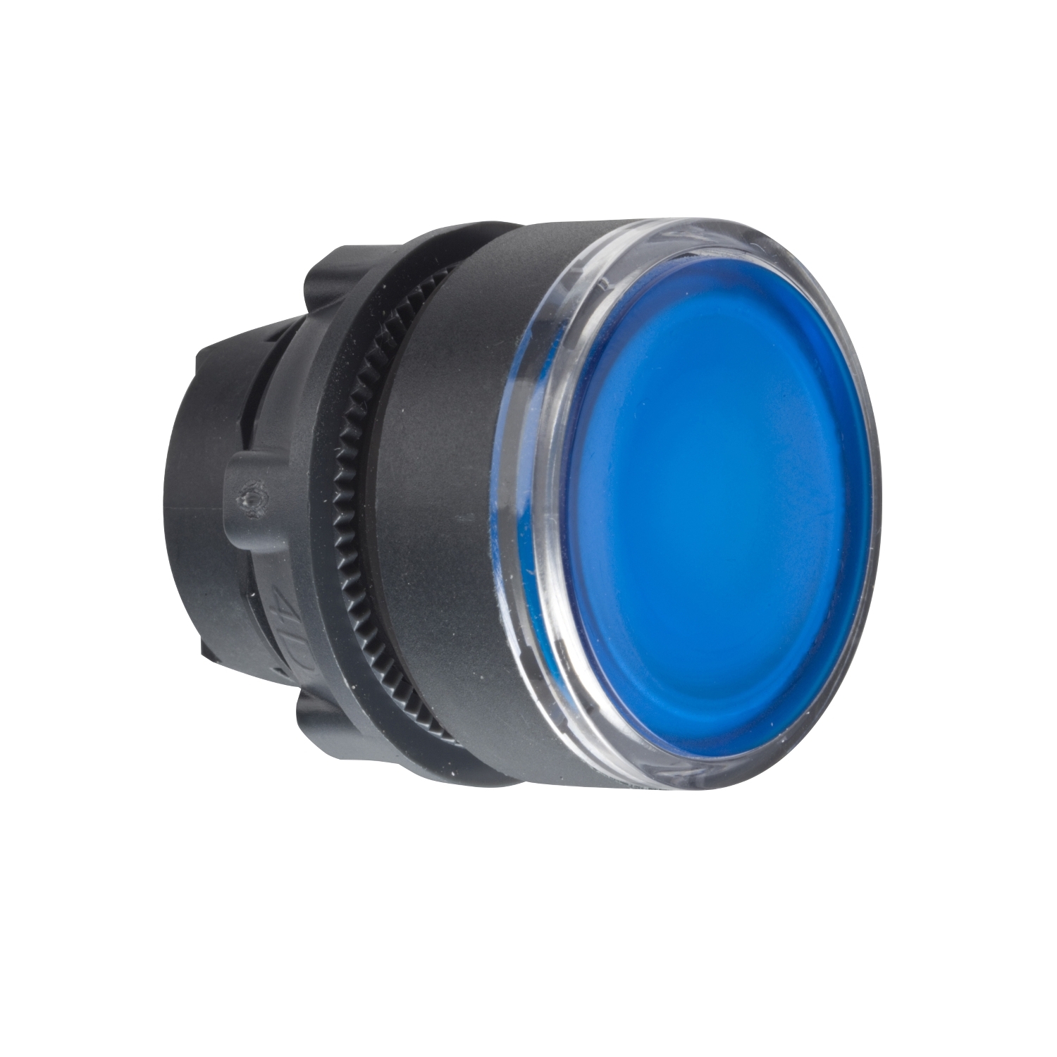 Head for illuminated push button, Harmony XB5, plastic, blue flush, 22mm, universal LED, spring return, plain lens
