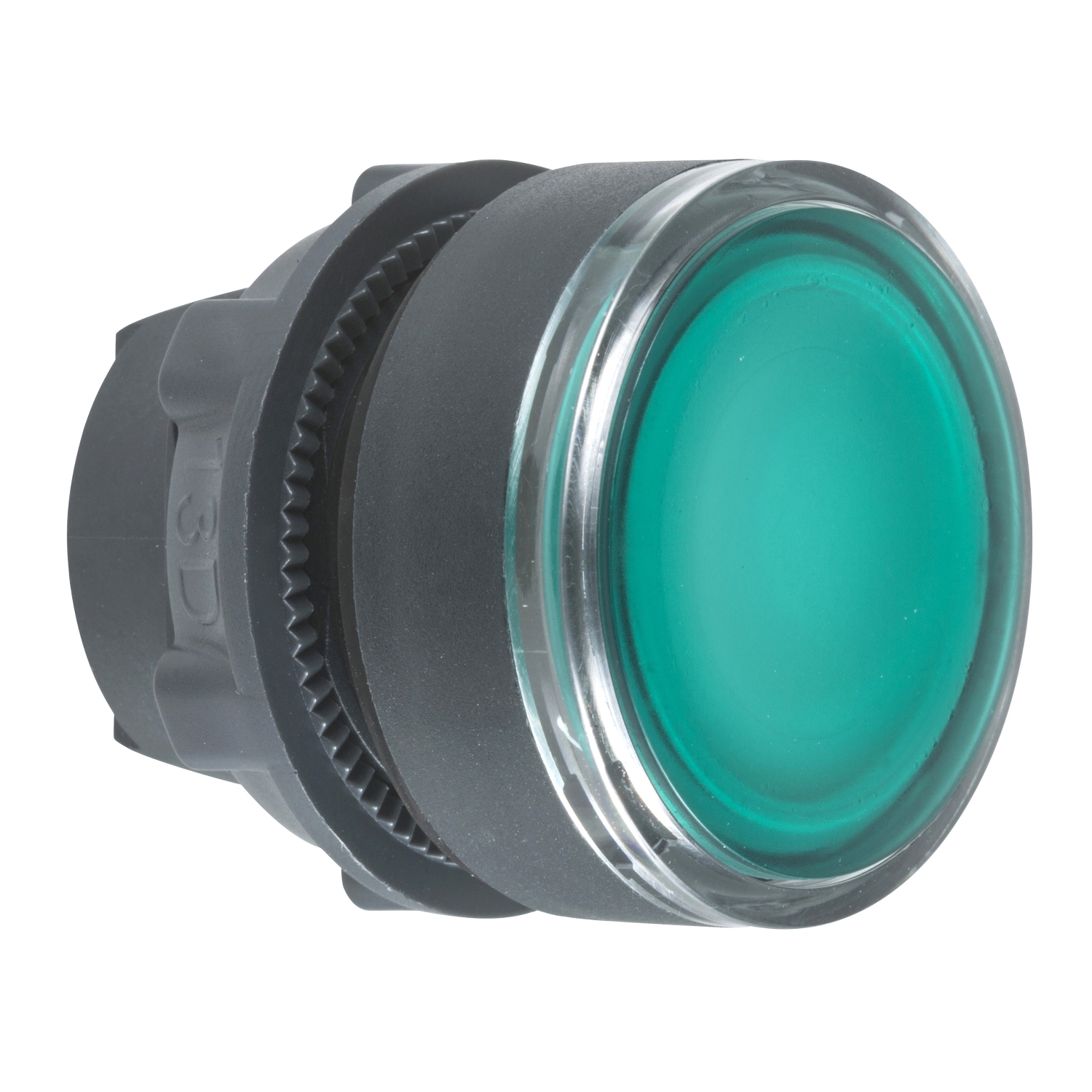 Head for illuminated push button, Harmony XB5, plastic, green flush, 22mm, universal LED, push-push, unmarked