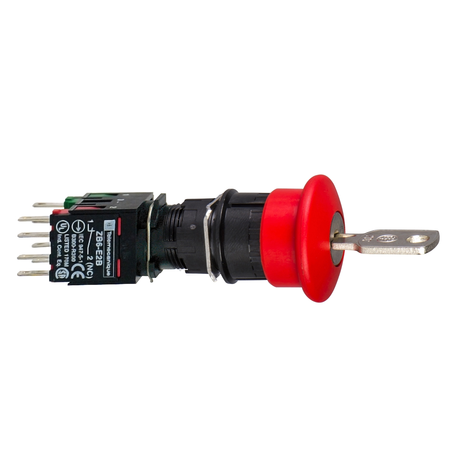 Vészgomba-nyomó komplett d16 2ny 1z süllyesztett 30mm-fej kulcs-nyugtázás Harmony XB6 Schneider