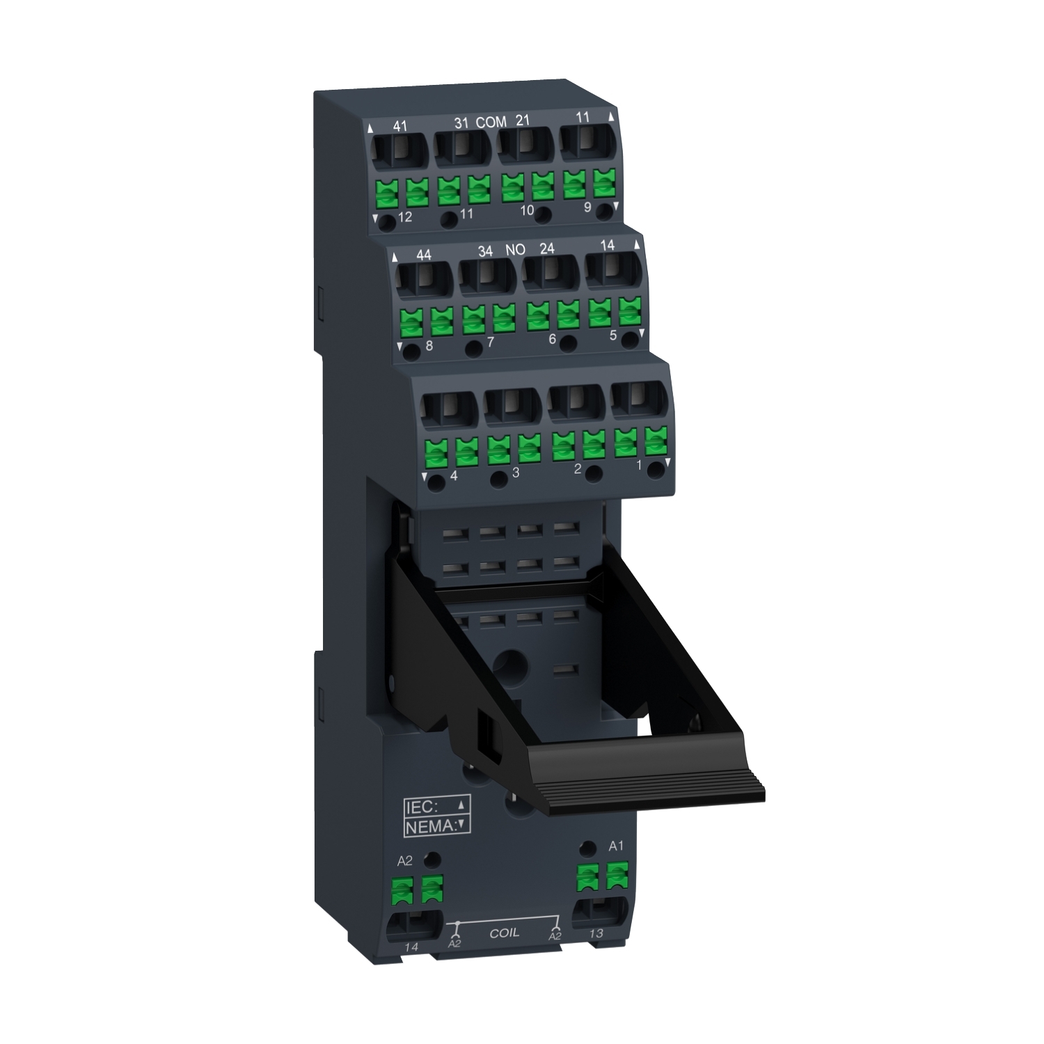 Push in socket with clamp, Harmony, for RXM relays, 12A 2CO, 6A 4CO, push in terminals, separate contact